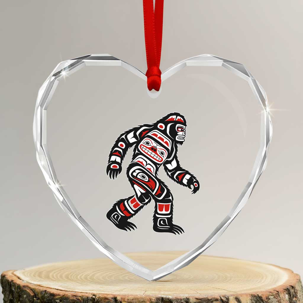 Bigfoot Native American Northwest Coast Art Heart Crystal Glass Ornament TS11 Transparent Glass 3'' Heart Print Your Wear