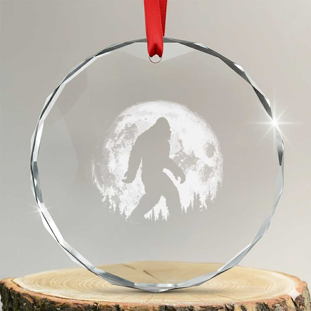 Bigfoot Night Stroll Crystal Glass Ornament Cool Full Moon & Trees Sasquatch TS10 Transparent Glass 3'' Circle Print Your Wear