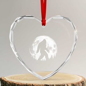 Bigfoot Night Stroll Heart Crystal Glass Ornament Cool Full Moon & Trees Sasquatch TS10 Transparent Glass 3'' Heart Print Your Wear