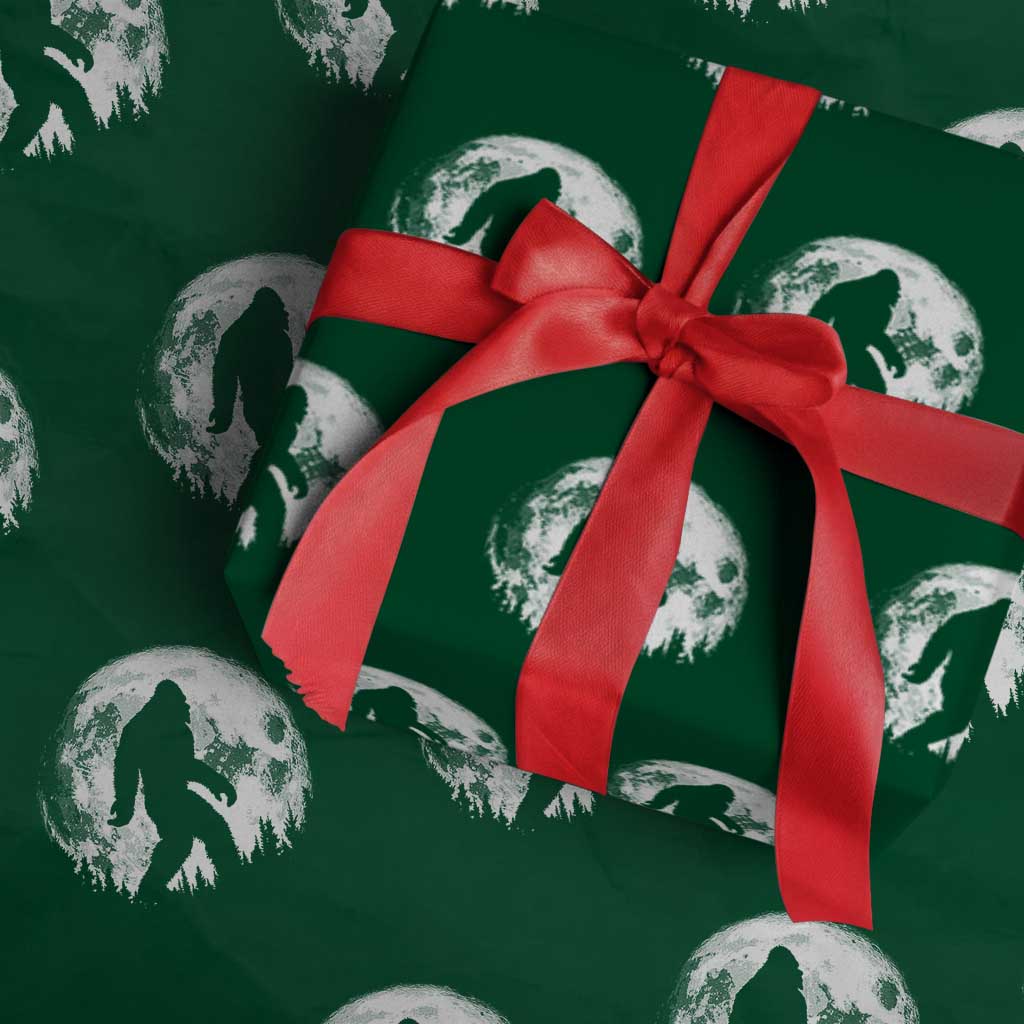 Bigfoot Night Stroll Wrapping Paper Roll Cool Full Moon & Trees Sasquatch TS10 Green Print Your Wear