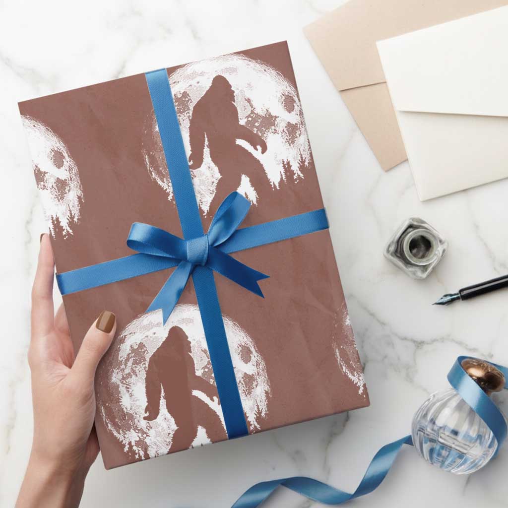 Bigfoot Night Stroll Wrapping Paper Roll Cool Full Moon & Trees Sasquatch TS10 Mocha Print Your Wear
