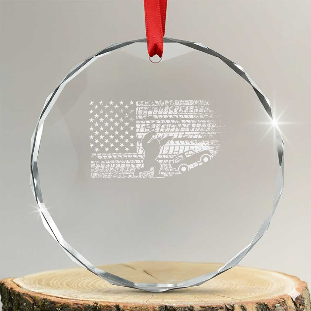 Bigfoot Offroad Car Crystal Glass Ornament Retro Sasquatch 4x4 UTV ATV Funny American Flag TS10 Transparent Glass 3'' Circle Print Your Wear
