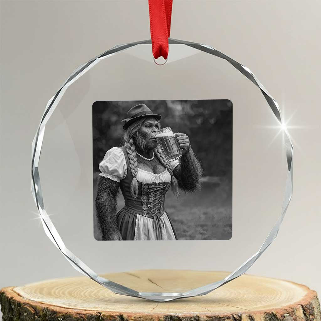 Bigfoot Oktoberfest Crystal Glass Ornament Vintage Dirndl German Beer Festival Humor TS12 Transparent Glass 3'' Circle Print Your Wear