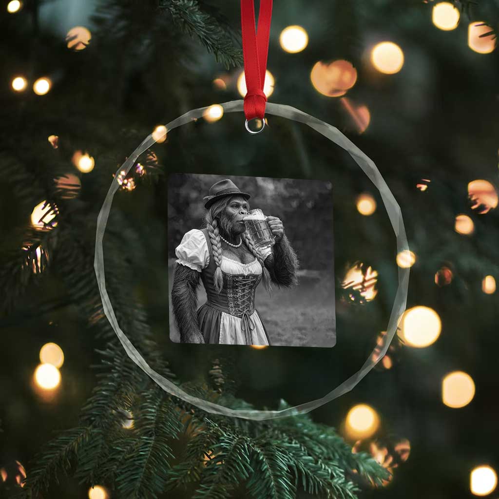 Bigfoot Oktoberfest Crystal Glass Ornament Vintage Dirndl German Beer Festival Humor