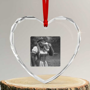 Bigfoot Oktoberfest Heart Crystal Glass Ornament Vintage Dirndl German Beer Festival Humor