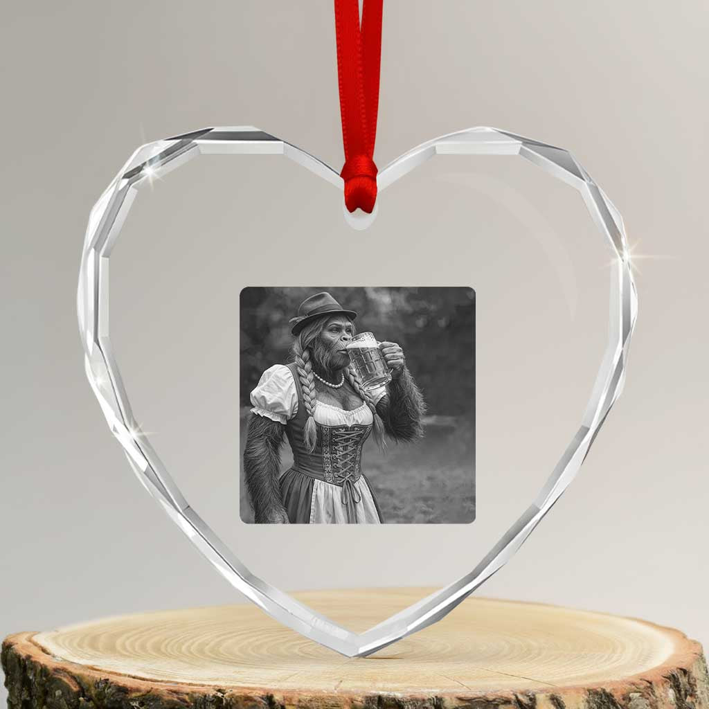 Bigfoot Oktoberfest Heart Crystal Glass Ornament Vintage Dirndl German Beer Festival Humor TS12 Transparent Glass 3'' Heart Print Your Wear