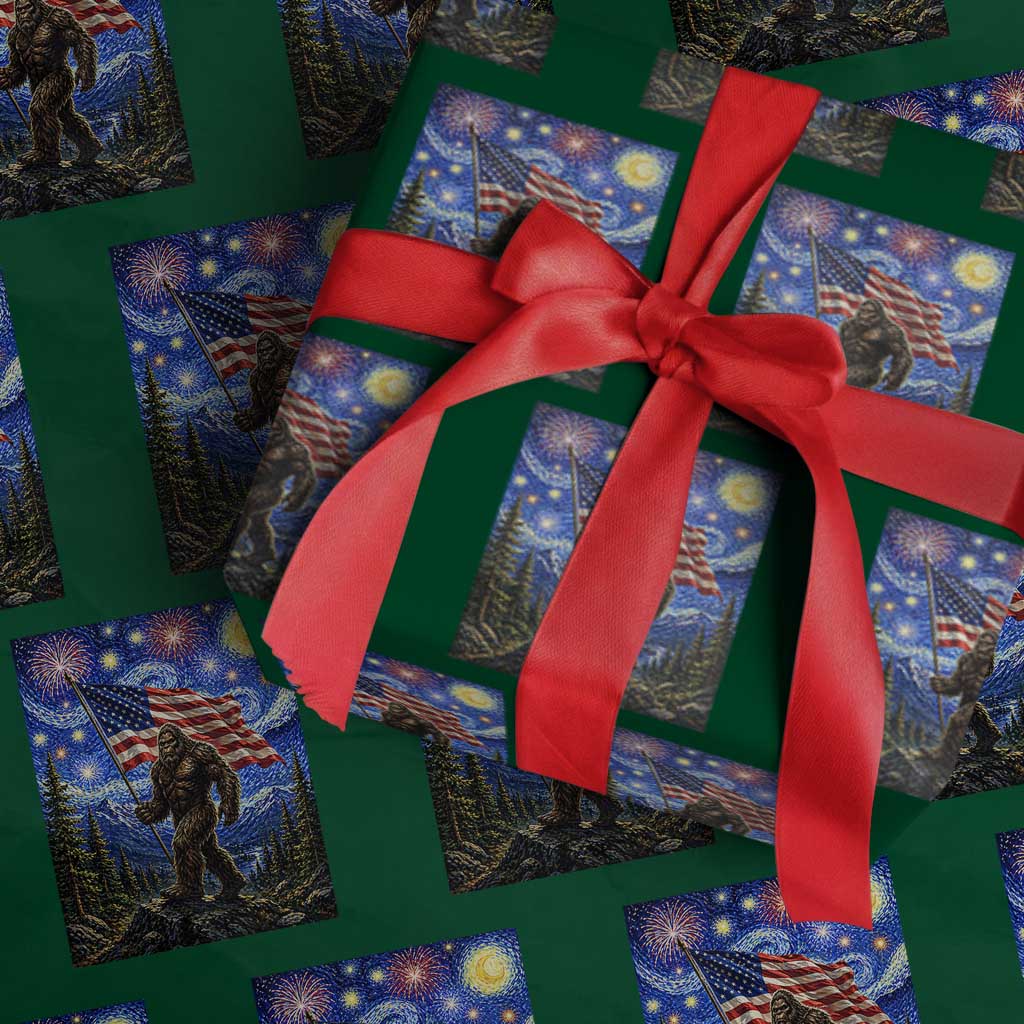 Bigfoot Patriotic 250 Years of Freedom Wrapping Paper Roll American USA Flag Stary Night TS14 Green Print Your Wear