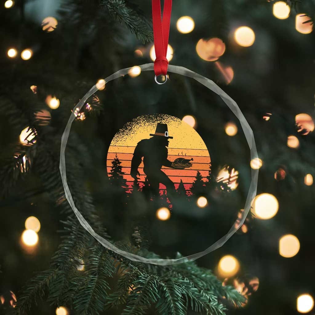 Bigfoot Pilgrim Turkey Pumpkin Thanksgiving Day Crystal Glass Ornament TS11 Print Your Wear