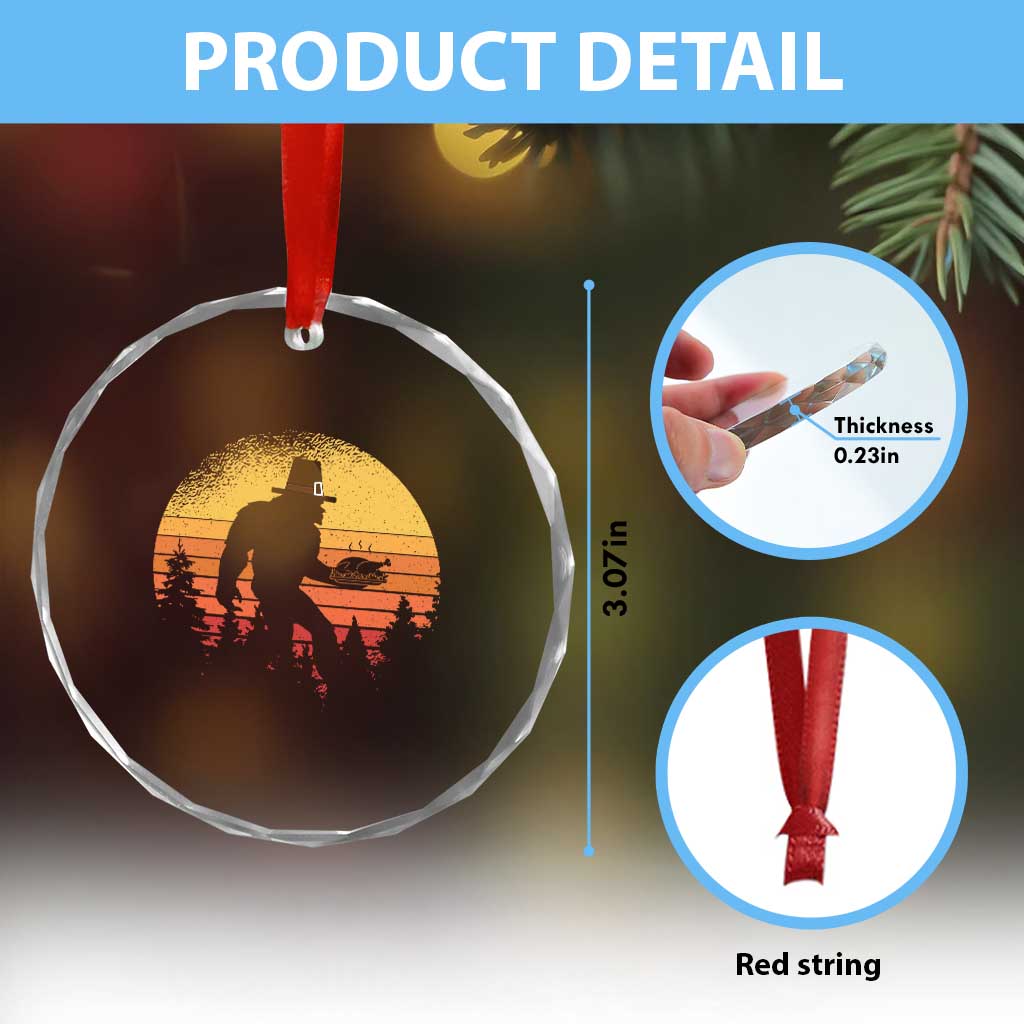 Bigfoot Pilgrim Turkey Pumpkin Thanksgiving Day Crystal Glass Ornament TS11 Print Your Wear