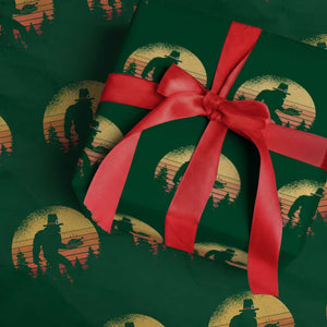 Bigfoot Pilgrim Turkey Pumpkin Thanksgiving Day Wrapping Paper Roll TS11 Green Print Your Wear