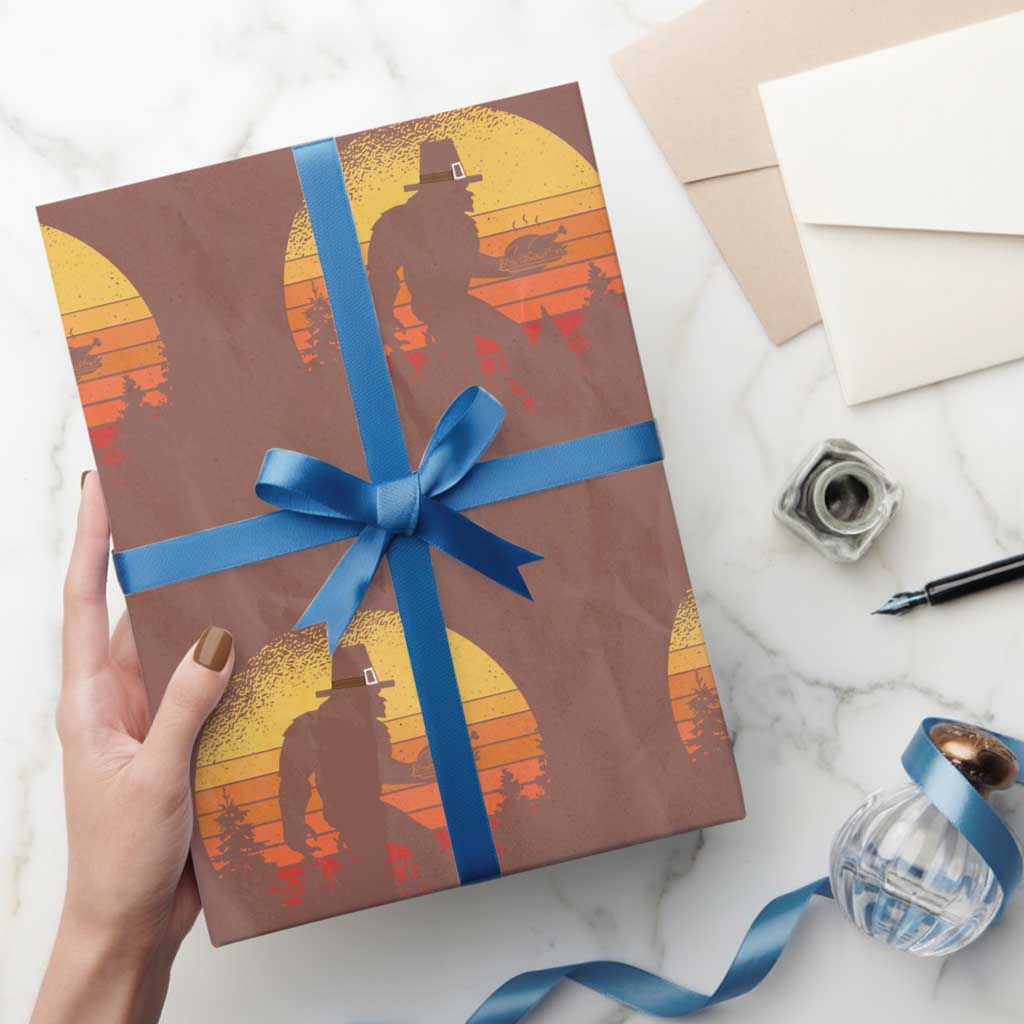 Bigfoot Pilgrim Turkey Pumpkin Thanksgiving Day Wrapping Paper Roll TS11 Mocha Print Your Wear