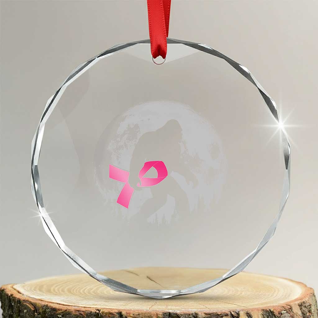 Bigfoot Pink Ribbon Breast Cancer Awareness Crystal Glass Ornament TS10 Transparent Glass 3'' Circle Print Your Wear