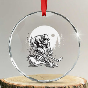 Bigfoot Playing Ice Hockey Crystal Glass Ornament Funny Cryptid Sports Gift TS12 Transparent Glass 3'' Circle Print Your Wear