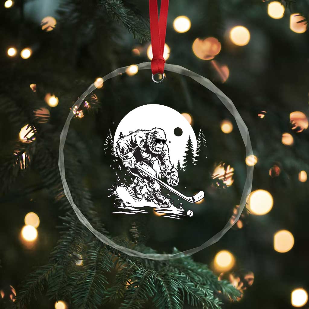 Bigfoot Playing Ice Hockey Crystal Glass Ornament Funny Cryptid Sports Gift TS12 Print Your Wear