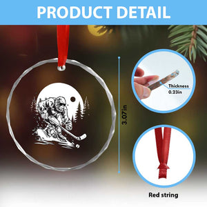 Bigfoot Playing Ice Hockey Crystal Glass Ornament Funny Cryptid Sports Gift TS12 Print Your Wear
