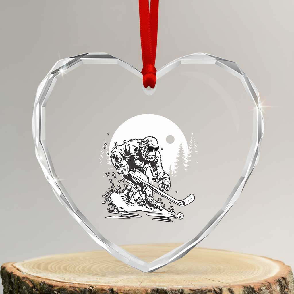 Bigfoot Playing Ice Hockey Heart Crystal Glass Ornament Funny Cryptid Sports Gift TS12 Transparent Glass 3'' Heart Print Your Wear