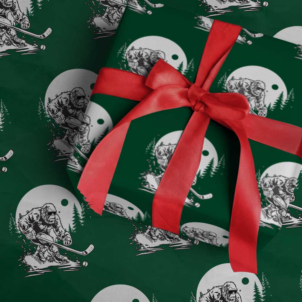 Bigfoot Playing Ice Hockey Wrapping Paper Roll Funny Cryptid Sports Gift TS12 Green Print Your Wear