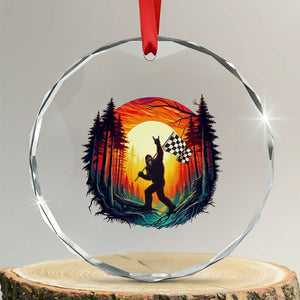 Bigfoot Racing Crystal Glass Ornament Sasquatch Checkered Flag TS14 Transparent Glass 3'' Circle Print Your Wear
