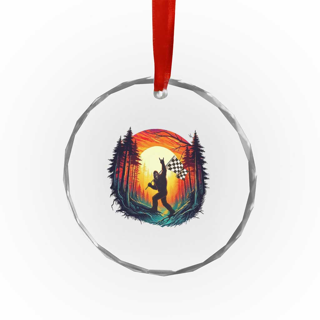 Bigfoot Racing Crystal Glass Ornament Sasquatch Checkered Flag TS14 Print Your Wear