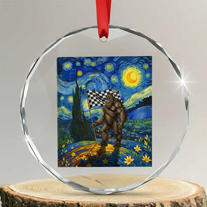 Bigfoot Racing Crystal Glass Ornament Sasquatch Checkered Flag Starry Night Van Gogh TS14 Transparent Glass 3'' Circle Print Your Wear