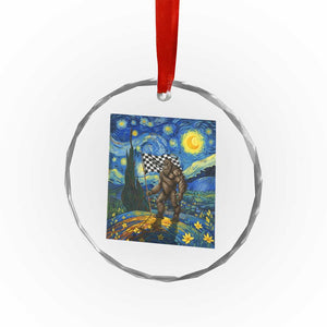 Bigfoot Racing Crystal Glass Ornament Sasquatch Checkered Flag Starry Night Van Gogh TS14 Print Your Wear