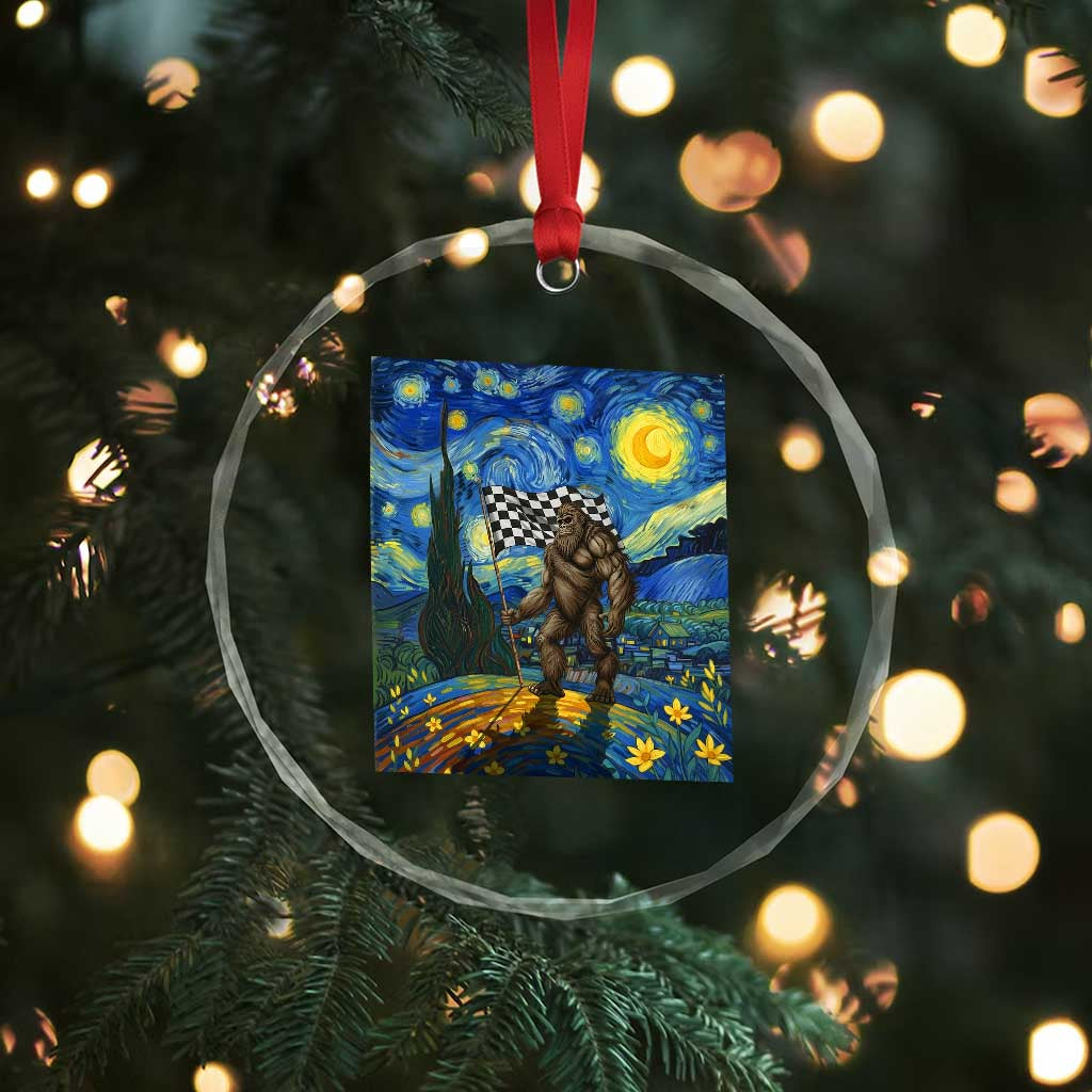 Bigfoot Racing Crystal Glass Ornament Sasquatch Checkered Flag Starry Night Van Gogh TS14 Print Your Wear
