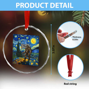 Bigfoot Racing Crystal Glass Ornament Sasquatch Checkered Flag Starry Night Van Gogh TS14 Print Your Wear