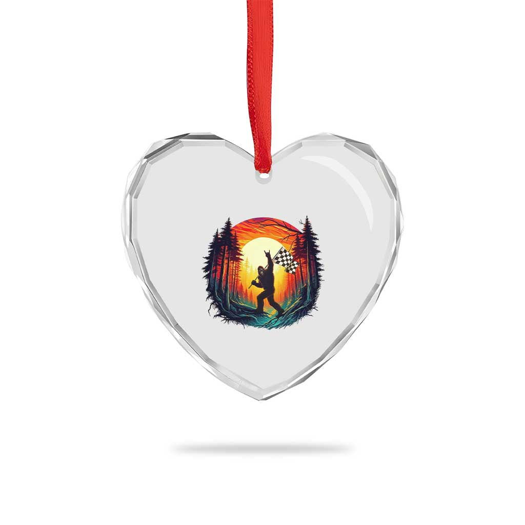Bigfoot Racing Heart Crystal Glass Ornament Sasquatch Checkered Flag TS14 Print Your Wear