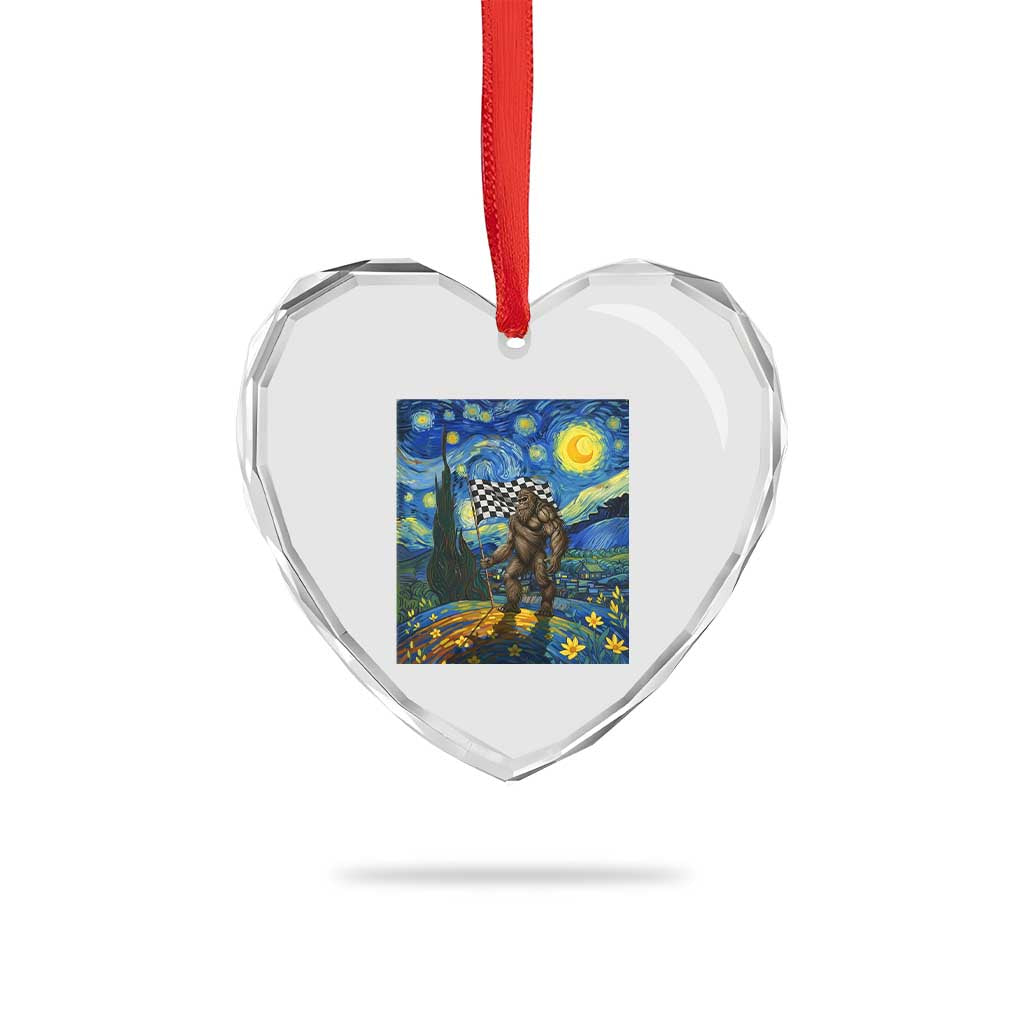 Bigfoot Racing Heart Crystal Glass Ornament Sasquatch Checkered Flag Starry Night Van Gogh TS14 Print Your Wear