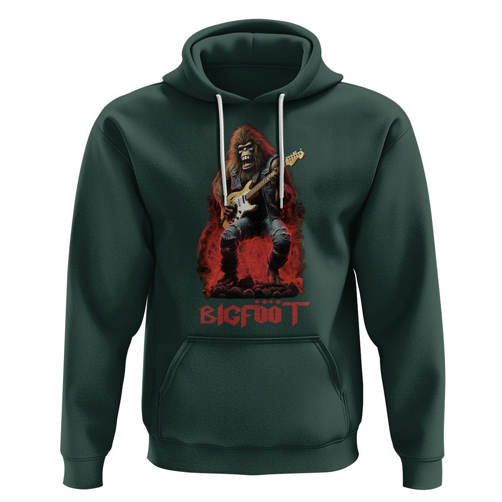 Bigfoot Rock N Roll Hoodie Funny Sasquatch Playing Electric Guitar TS09 Dark Forest Green Printyourwear