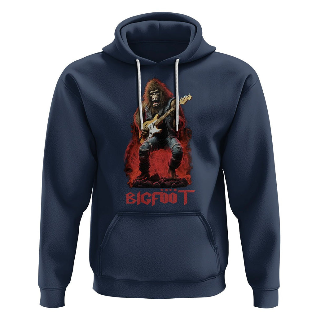 Bigfoot Rock N Roll Hoodie Funny Sasquatch Playing Electric Guitar TS09 Navy Printyourwear