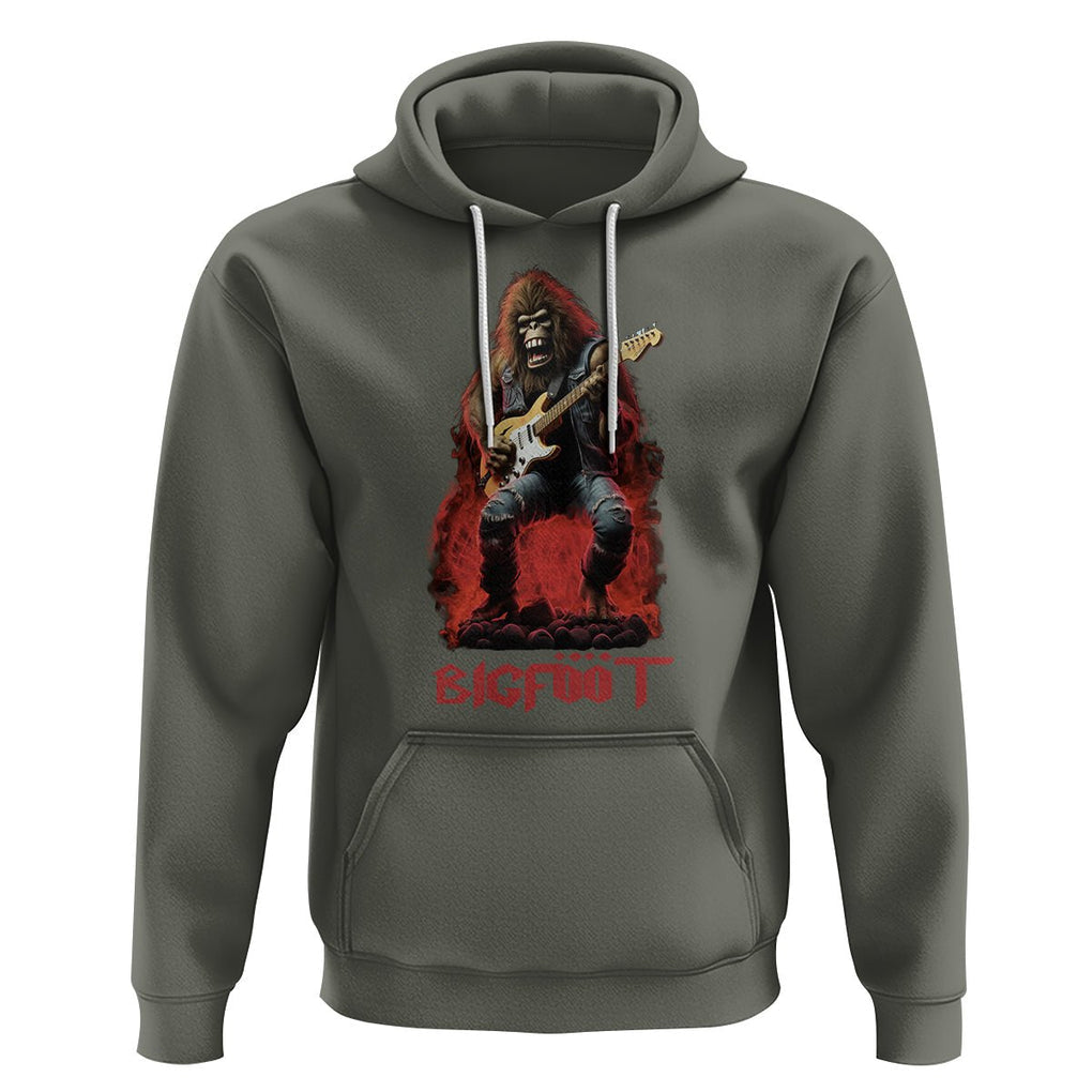 Bigfoot Rock N Roll Hoodie Funny Sasquatch Playing Electric Guitar TS09 Military Green Printyourwear