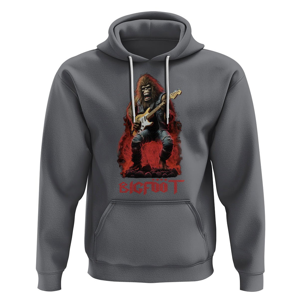 Bigfoot Rock N Roll Hoodie Funny Sasquatch Playing Electric Guitar TS09 Charcoal Printyourwear