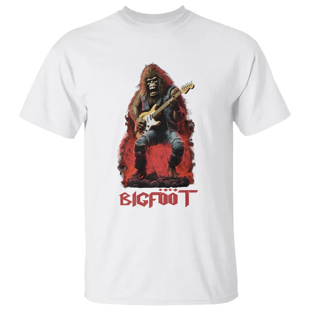 Bigfoot Rock N Roll T Shirt Funny Sasquatch Playing Electric Guitar TS09 White Printyourwear