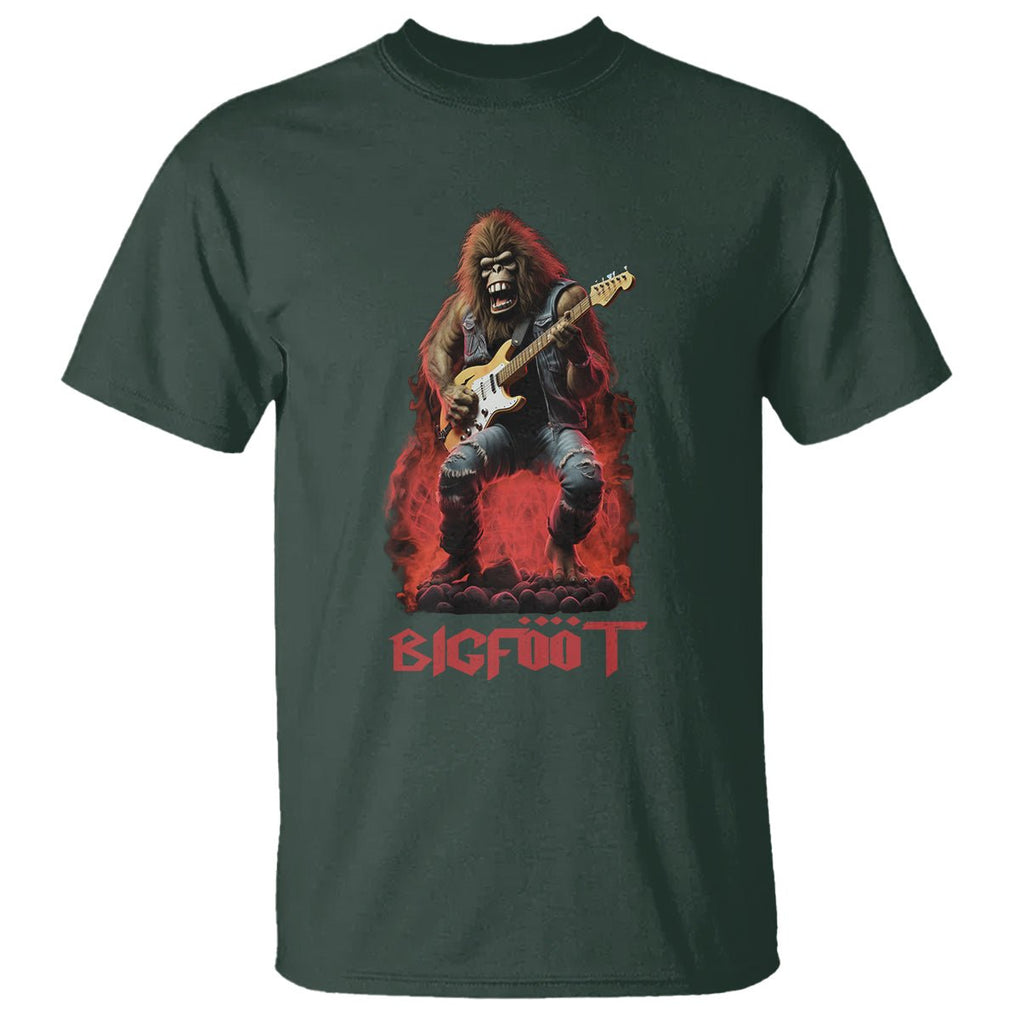 Bigfoot Rock N Roll T Shirt Funny Sasquatch Playing Electric Guitar TS09 Dark Forest Green Printyourwear