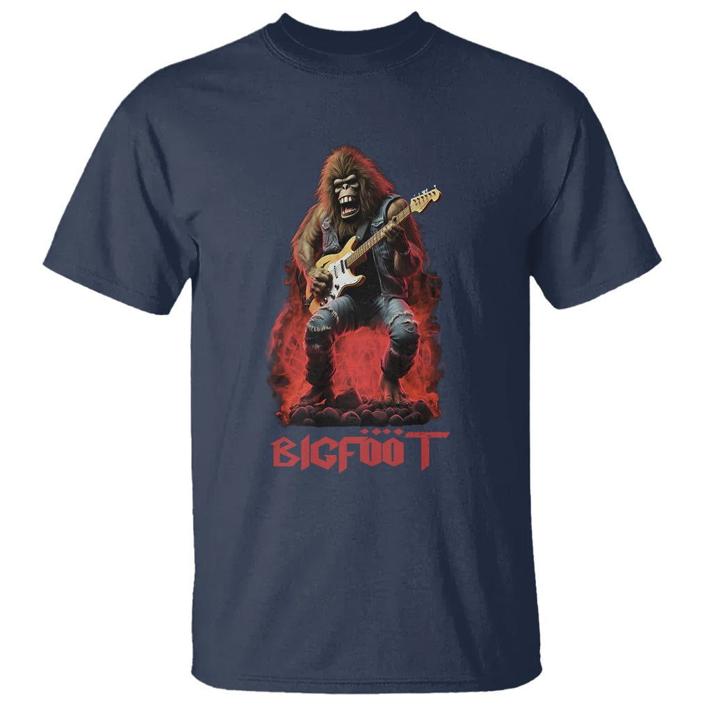 Bigfoot Rock N Roll T Shirt Funny Sasquatch Playing Electric Guitar TS09 Navy Printyourwear
