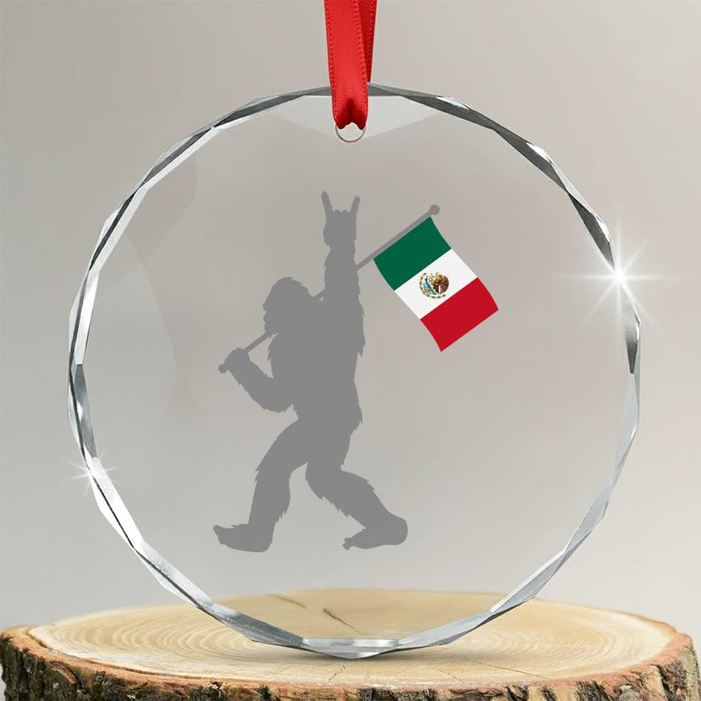 Bigfoot Rock On Hold Mexico Flag Sasquatch Believers Crystal Glass Ornament TS14 Transparent Glass 3'' Circle Print Your Wear