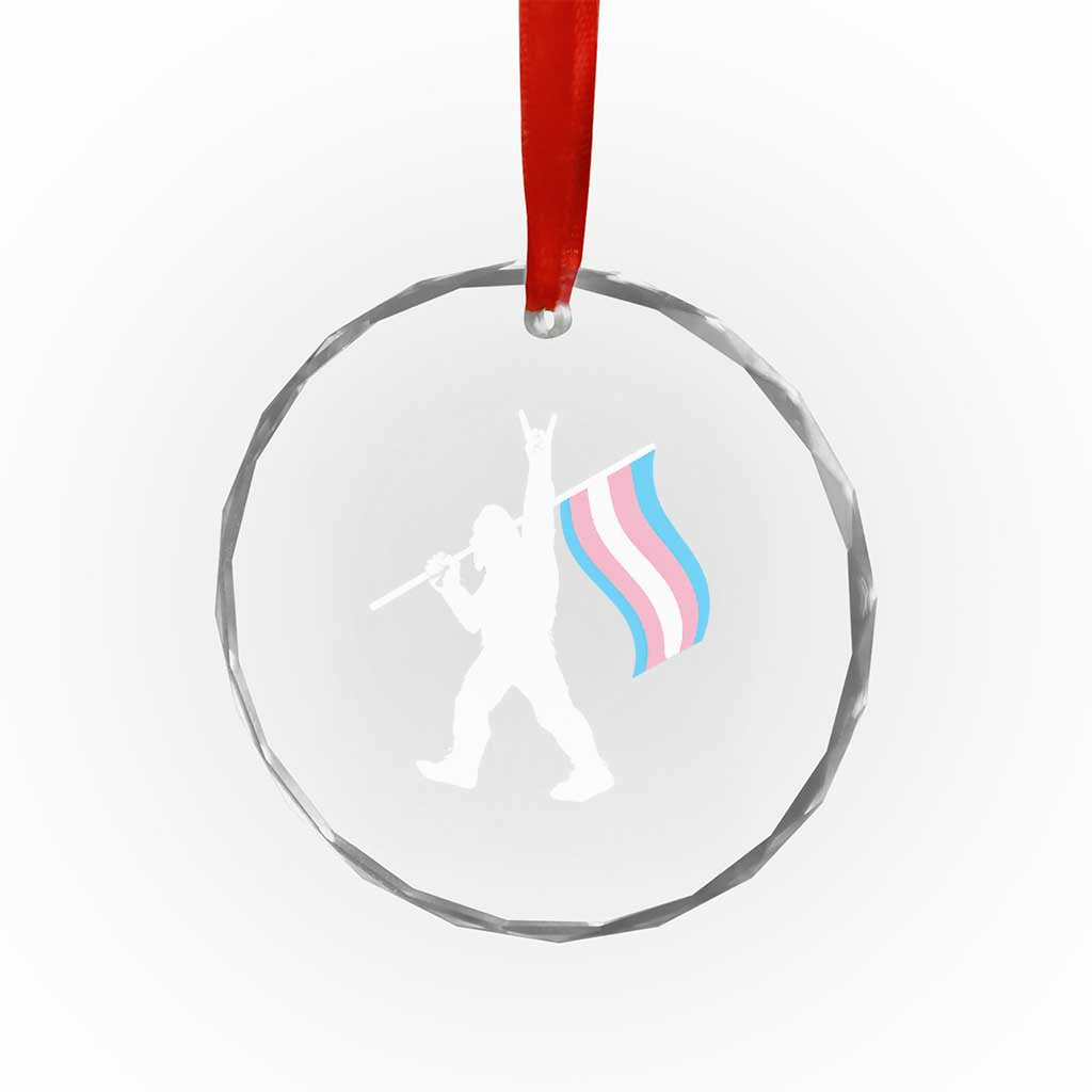 Bigfoot Rock On Trans Pride Flag Crystal Glass Ornament Sasquatch LGBTQ Ally TS12 Print Your Wear