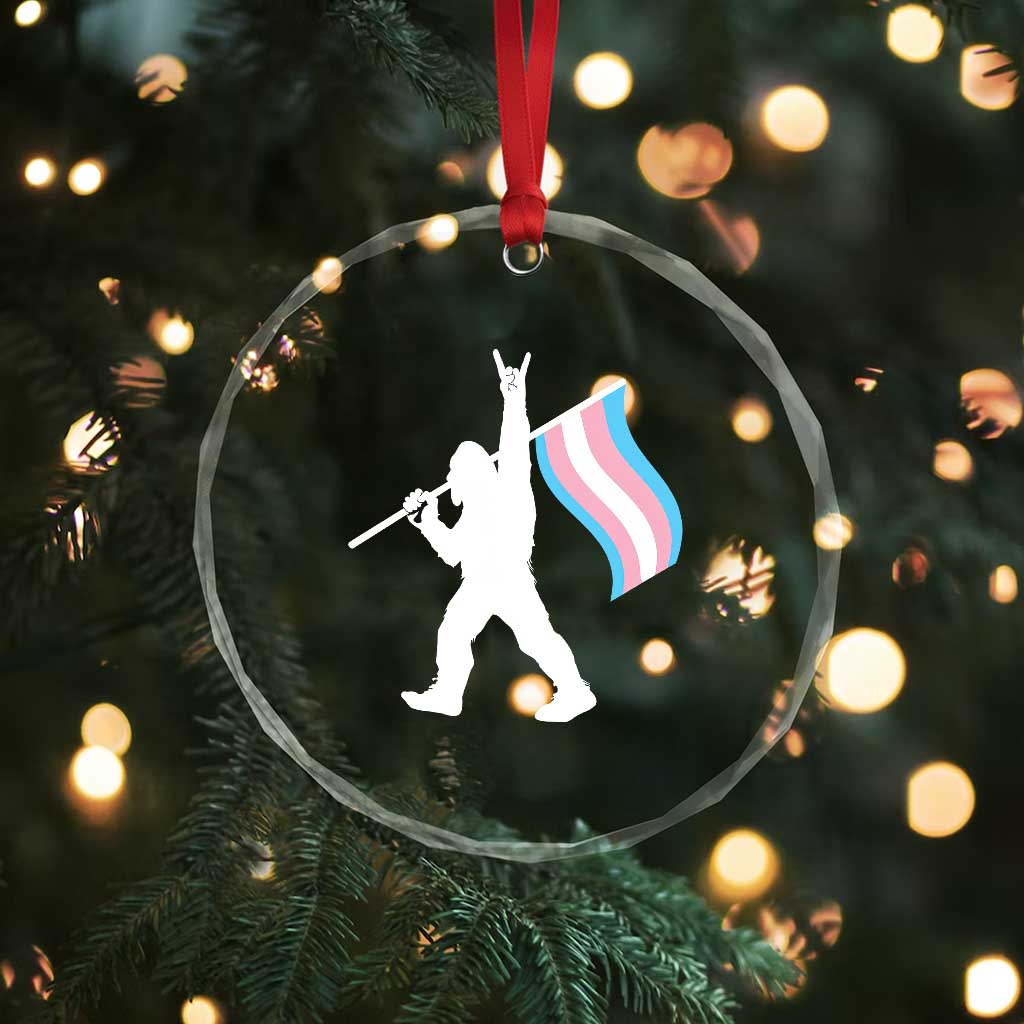 Bigfoot Rock On Trans Pride Flag Crystal Glass Ornament Sasquatch LGBTQ Ally TS12 Print Your Wear
