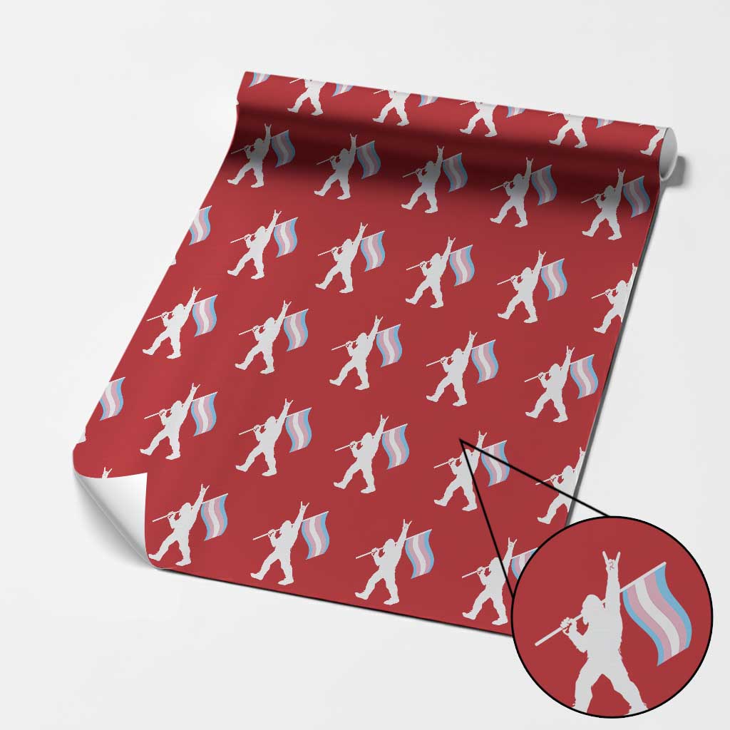 Bigfoot Rock On Trans Pride Flag Wrapping Paper Roll Sasquatch LGBTQ Ally