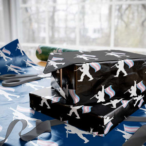 Bigfoot Rock On Trans Pride Flag Wrapping Paper Roll Sasquatch LGBTQ Ally