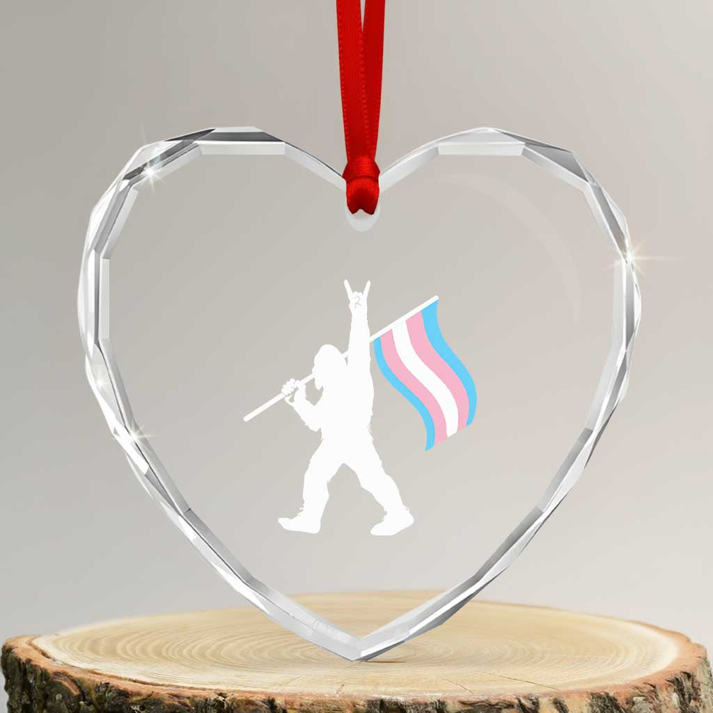 Bigfoot Rock On Trans Pride Flag Heart Crystal Glass Ornament Sasquatch LGBTQ Ally TS12 Transparent Glass 3'' Heart Print Your Wear