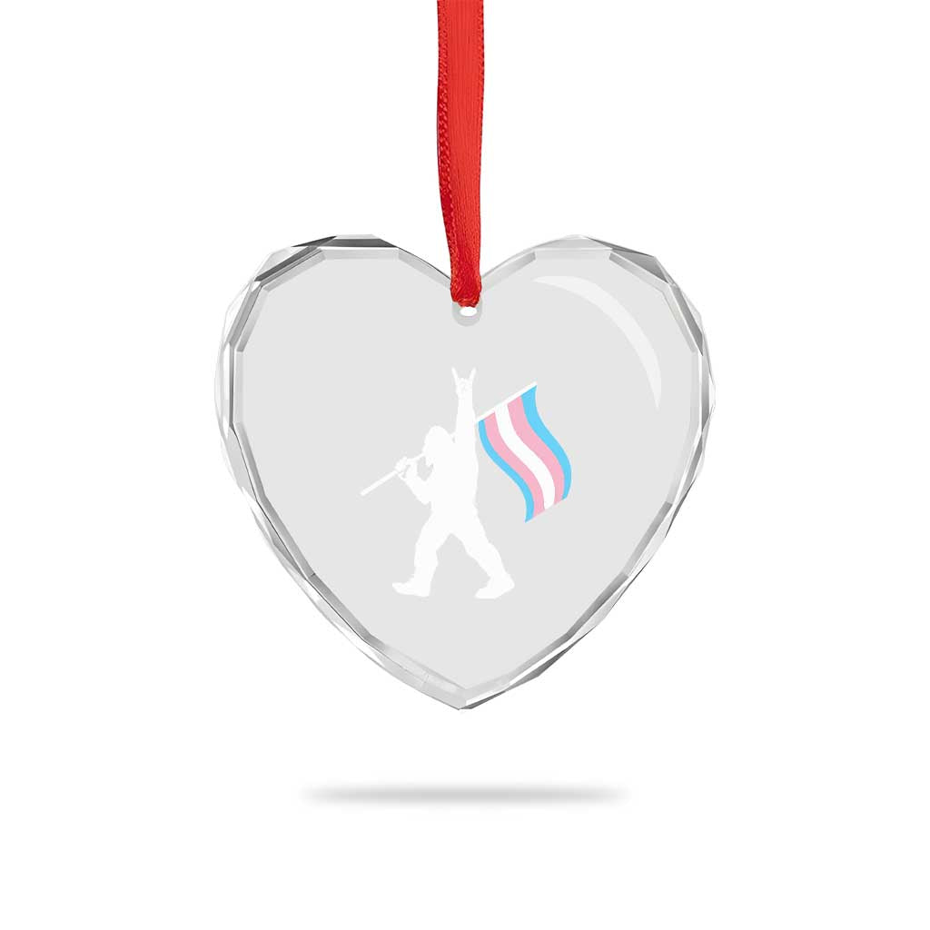 Bigfoot Rock On Trans Pride Flag Heart Crystal Glass Ornament Sasquatch LGBTQ Ally TS12 Print Your Wear