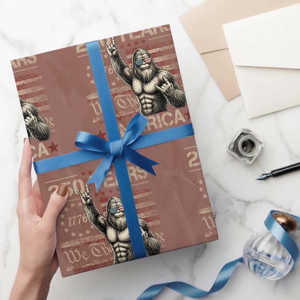 Bigfoot Sasquatch USA 250th Anniversary Wrapping Paper Roll Retro 250 Years 1776 2026 4th of July Independence Day