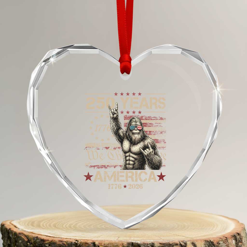 Bigfoot Sasquatch USA 250th Anniversary Heart Crystal Glass Ornament Retro 250 Years 1776 2026 4th of July Independence Day