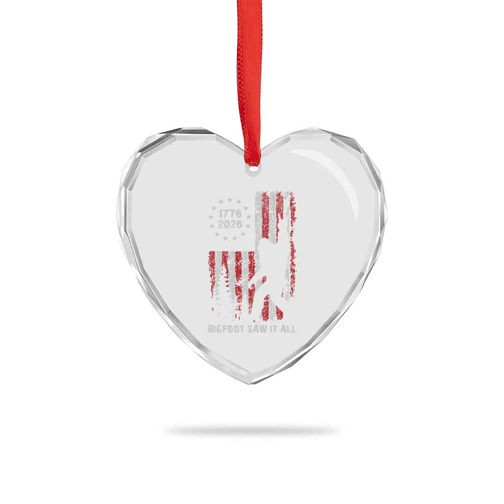 Bigfoot Sasquatch USA 250th Anniversary Heart Crystal Glass Ornament Retro Bigfoot Saw It All 250 Years 1776 2026 4th of July