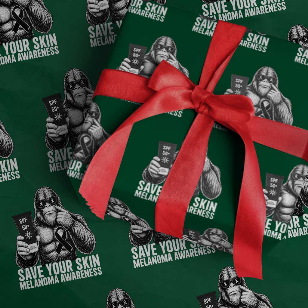 Bigfoot Save Your Skin Wrapping Paper Roll Melanoma Warrior Support TS12 Green Print Your Wear