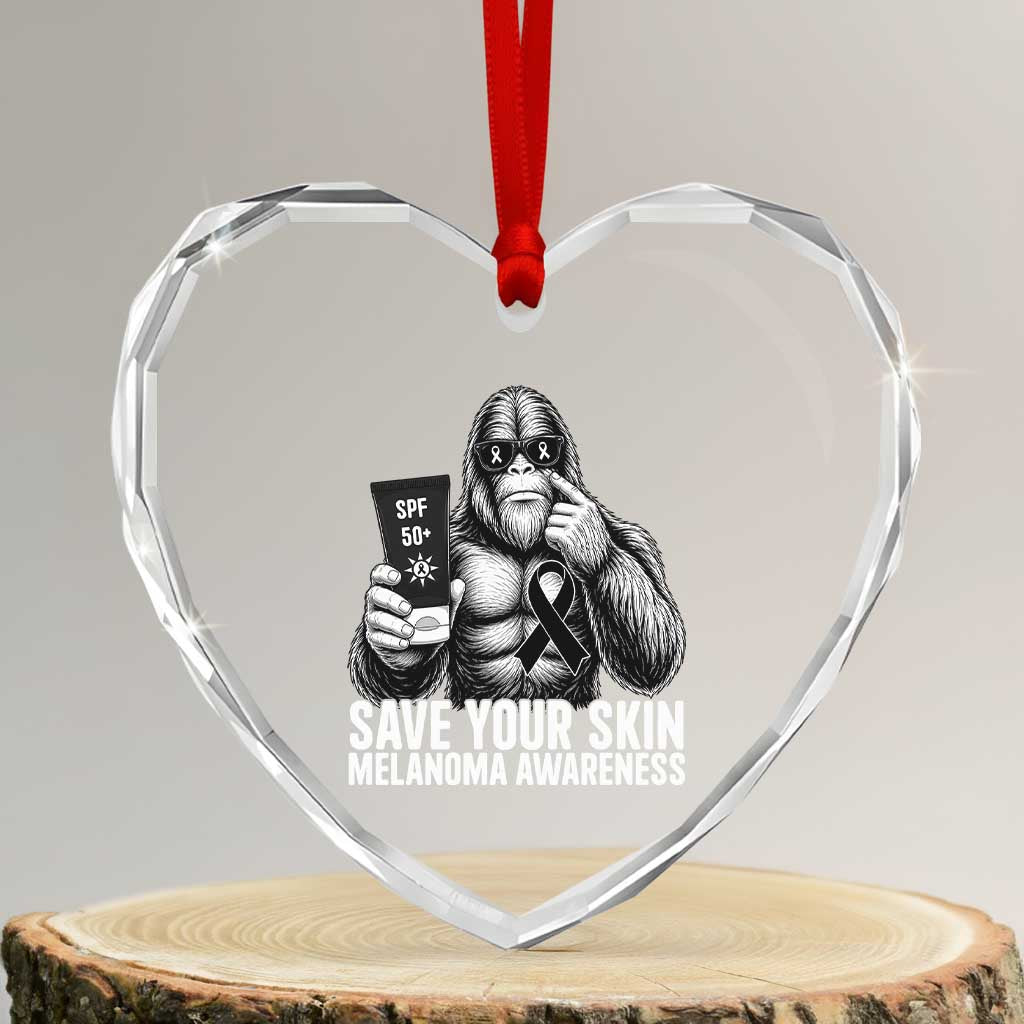 Bigfoot Save Your Skin Heart Crystal Glass Ornament Melanoma Warrior Support TS12 Transparent Glass 3'' Heart Print Your Wear