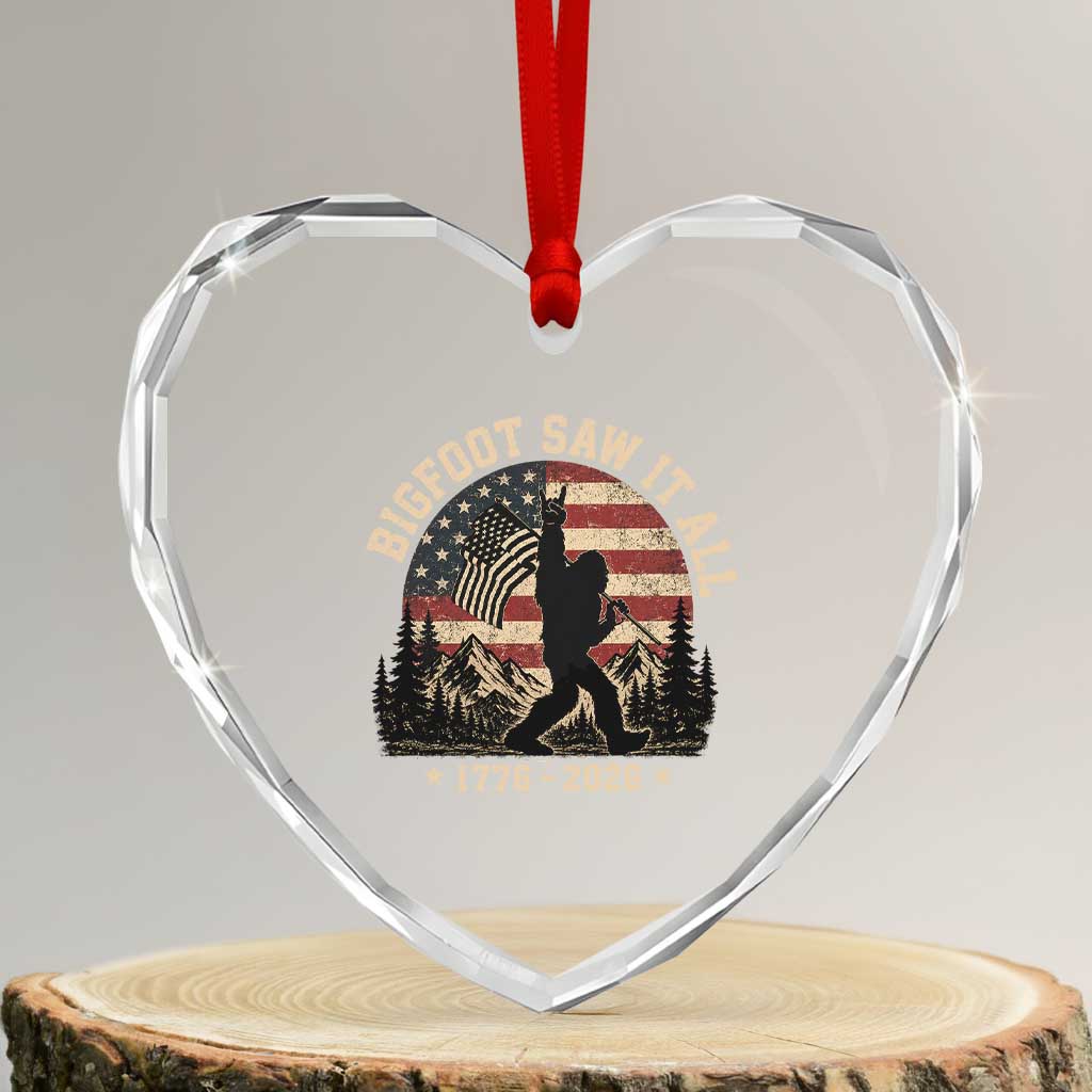 Bigfoot Saw It All 250 Years 1776 2026 4th of July Heart Crystal Glass Ornament