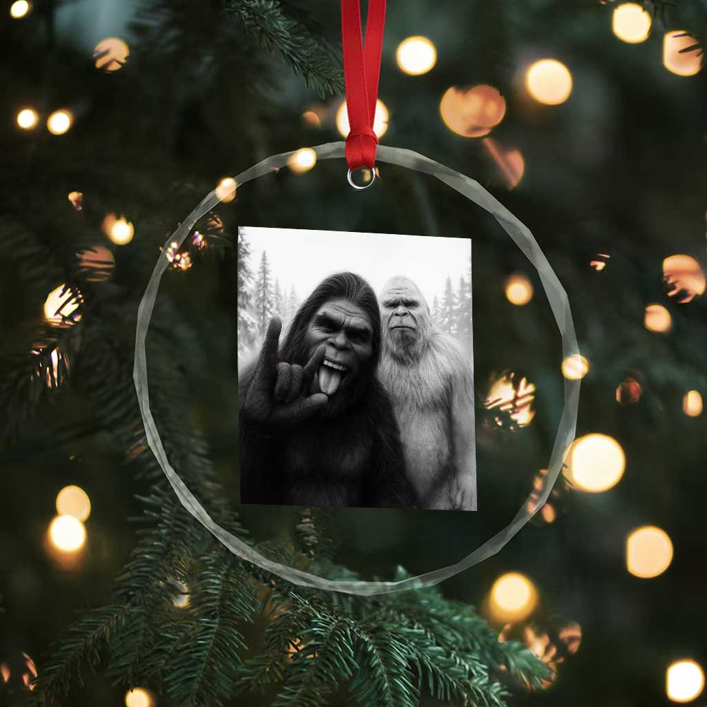Bigfoot Selfie Christmas Crystal Glass Ornament Sasquatch Yeti Rock On Hand TS14 Print Your Wear